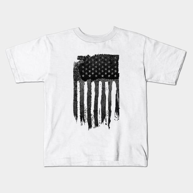 Black White American Flag Kids T-Shirt by pilipsjanuariusDesign